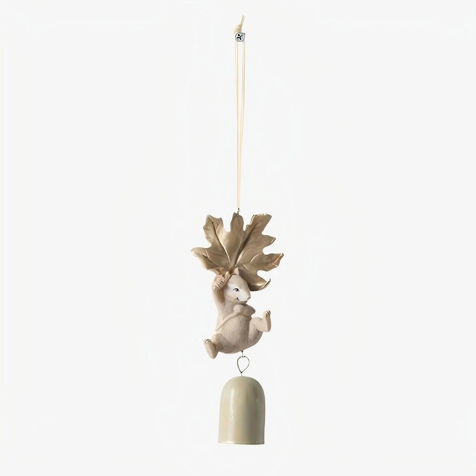 Style A warm ivory mouse holding leaf wind chime