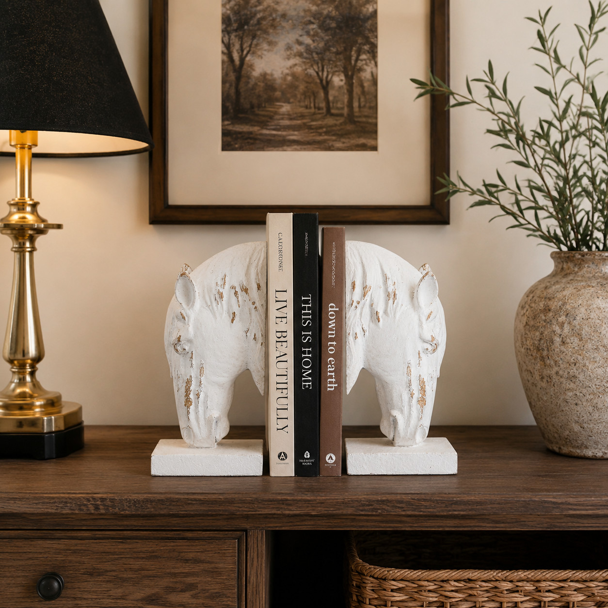 Horse Head bookends styled with books