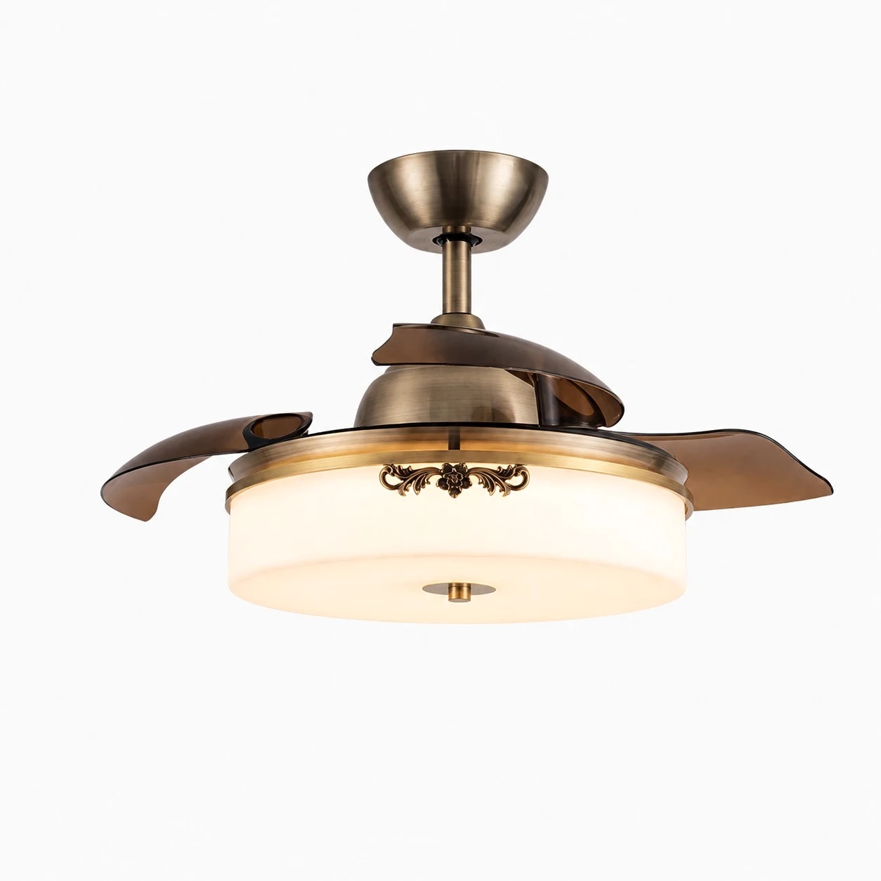 Antique brass retractable ceiling fan light style E